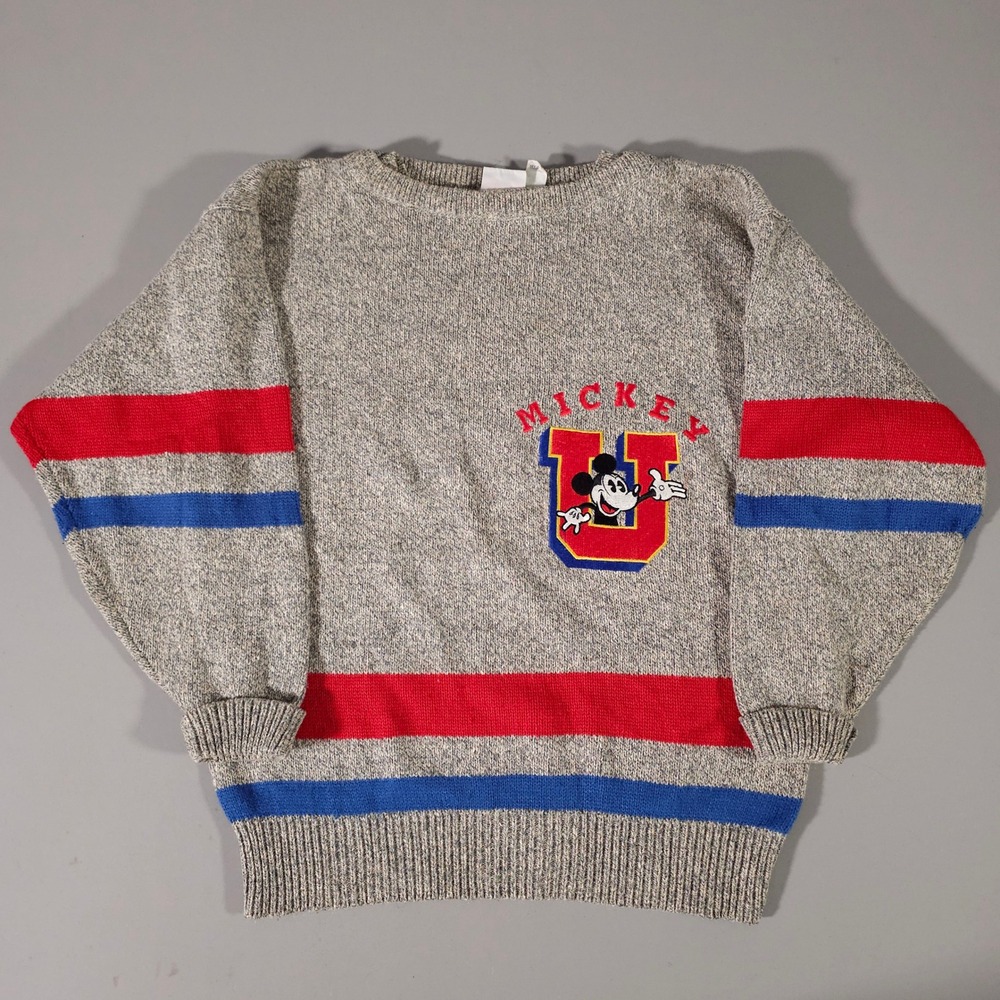 Mickey & Co Sweater Unisex Medium Gray Vintage Knit Mickey U Striped JG Hook